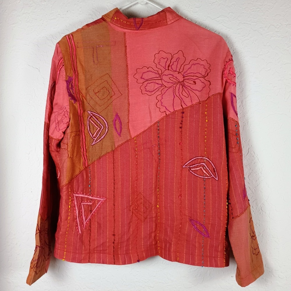 Coldwater Creek Artisan Asian Style Patchwork Embroidered Jacket Womens M... - Picture 5 of 10